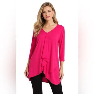 Joseph Ribkoff Hot Pink Draped Tunic Top Size 18 V-Neck Asymmetrical